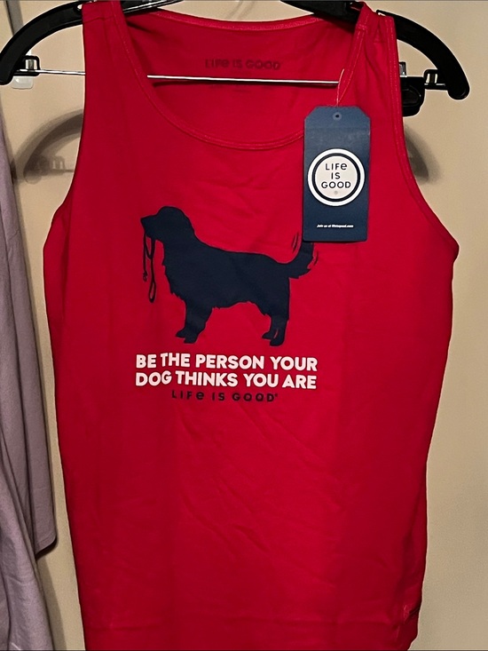 Life Is Good Tops - Life Is Good Red Tank with Navy Dog Graphic